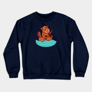 Cute Beaver Rowing On River Cartoon Crewneck Sweatshirt